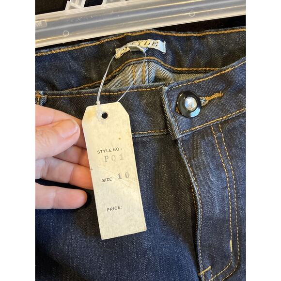 Style New York Womens 10 Black Lace Beaded Hem Dark Wash Blue Denim Jeans - Picture 7 of 9